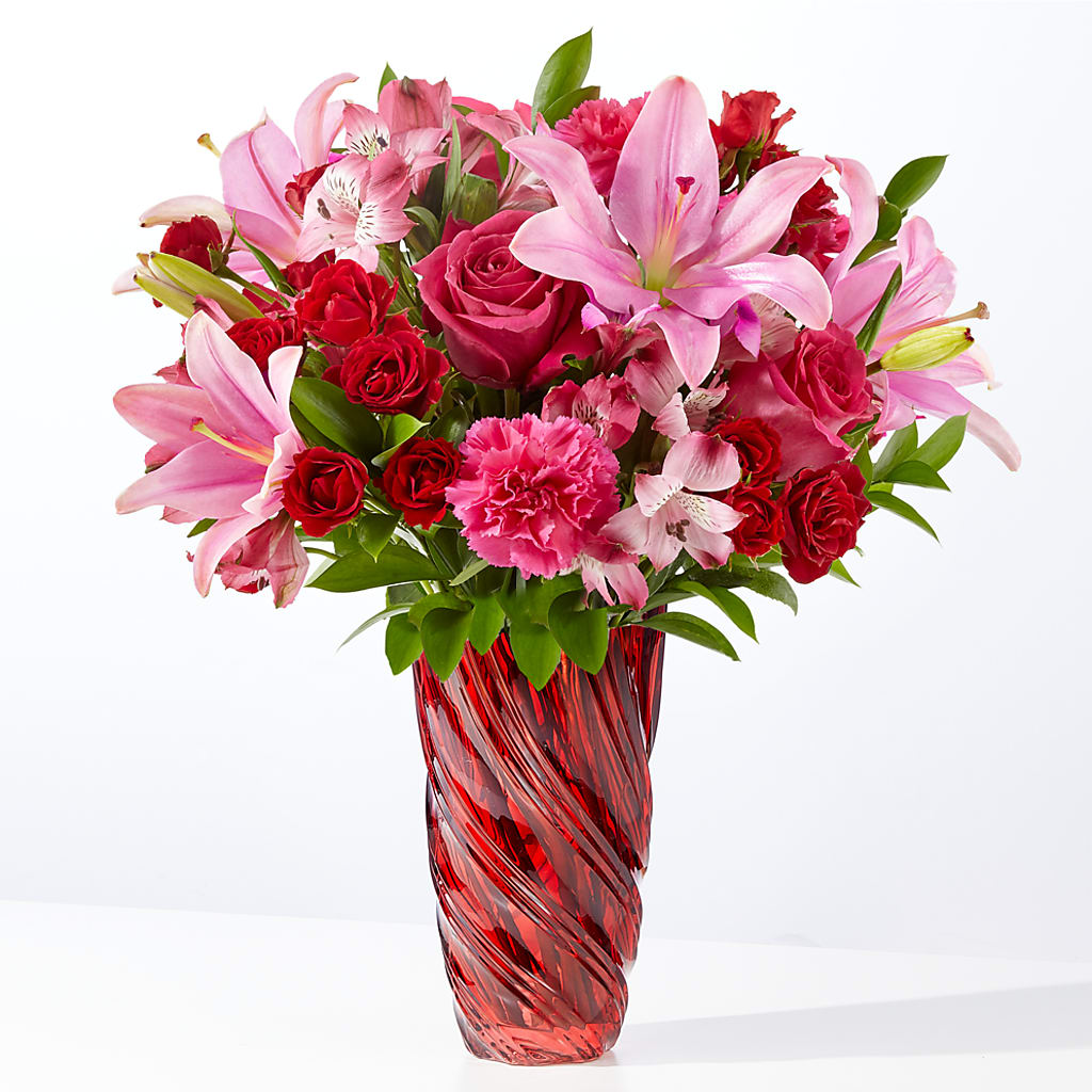 In Love Bouquet with Luxe Swirl Vase – Fleuriste Thalia, Varennes PQ