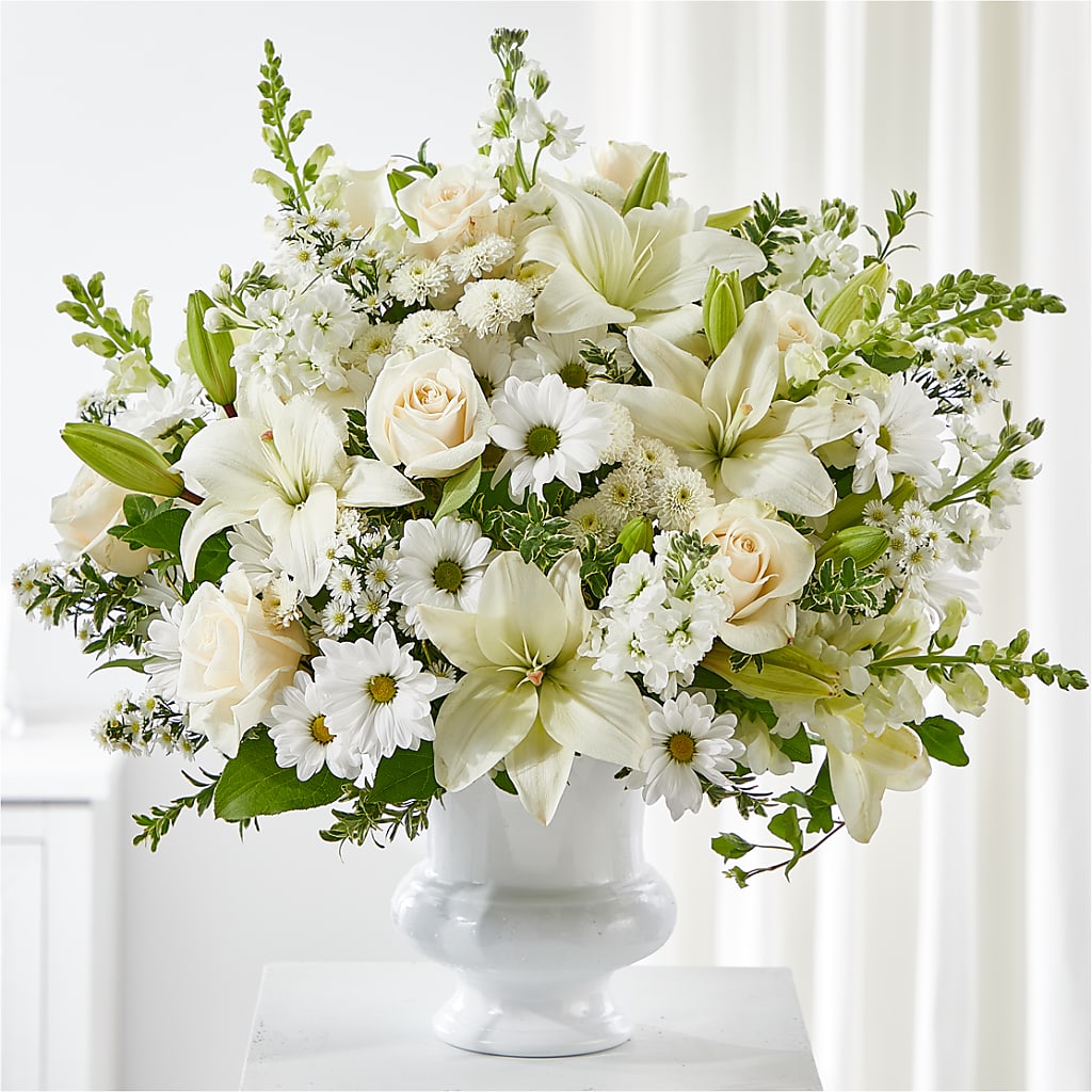 Uplifting Urn Arrangement – Fleuriste Thalia, Varennes PQ