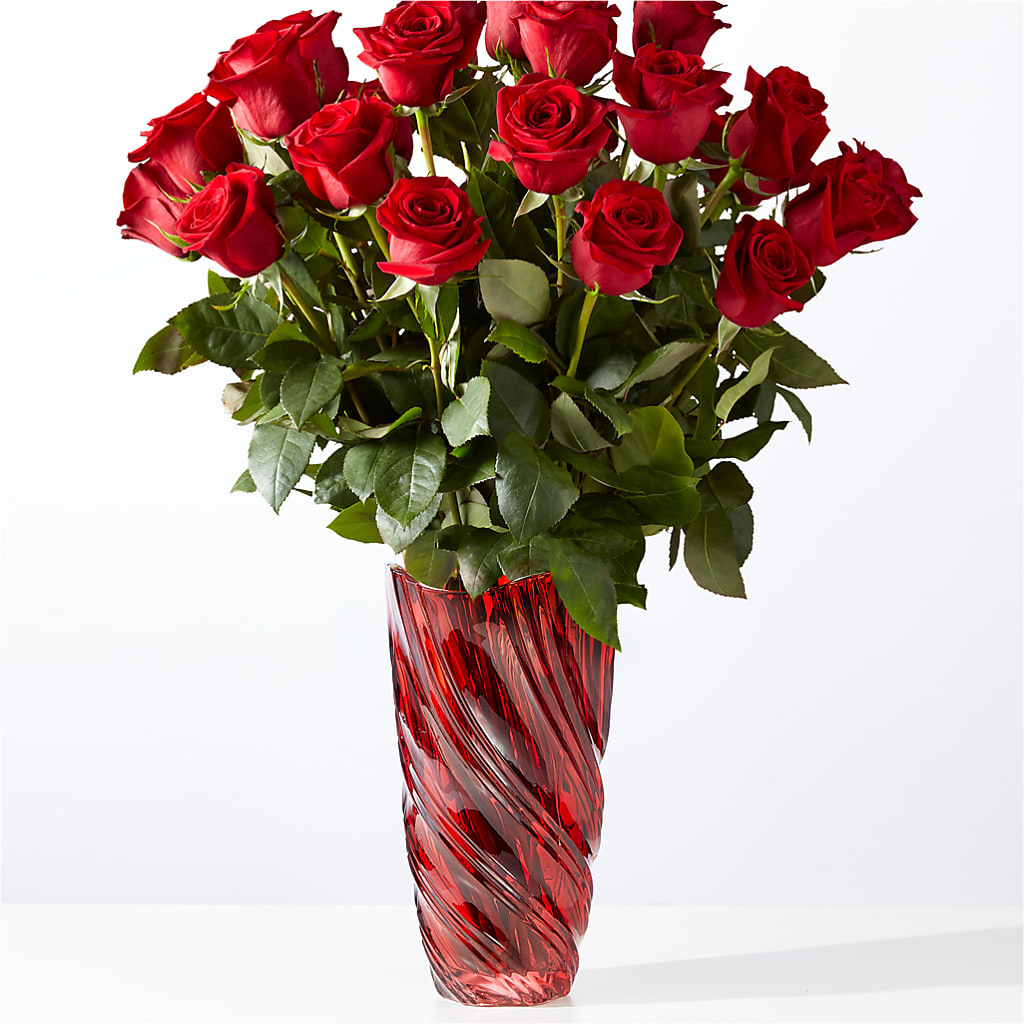Classic Love Red Rose Bouquet with Luxe Swirl Vase – Fleuriste Thalia, Varennes PQ
