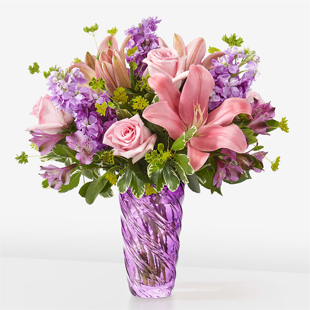 Precious Petals Bouquet with Luxe Swirl Vase – Fleuriste Thalia, Varennes PQ