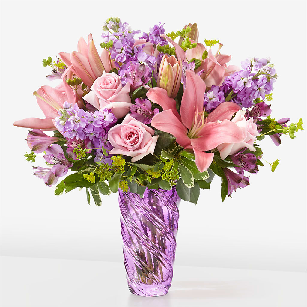 Precious Petals Bouquet with Luxe Swirl Vase – Fleuriste Thalia, Varennes PQ