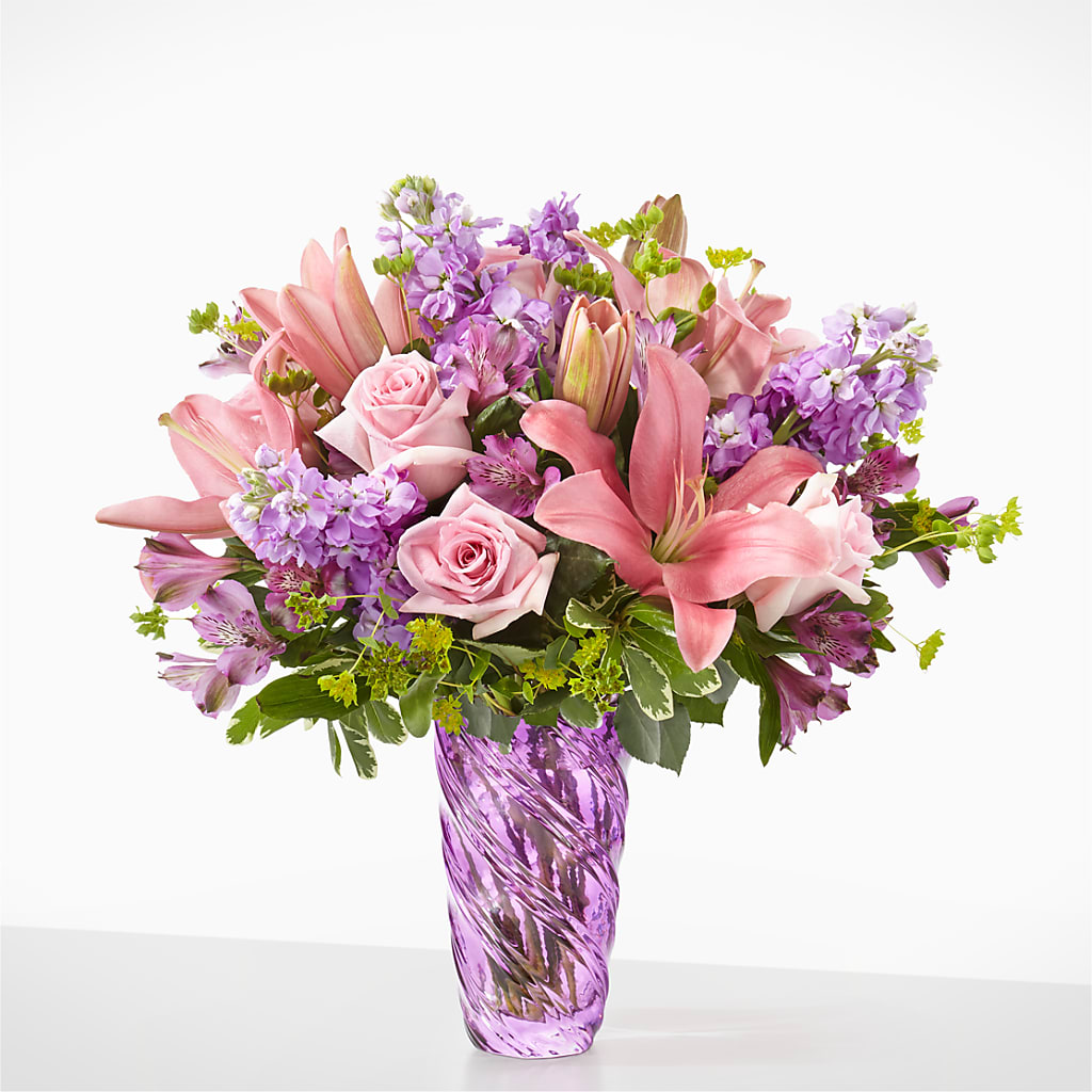 Precious Petals Bouquet with Luxe Swirl Vase – Fleuriste Thalia, Varennes PQ