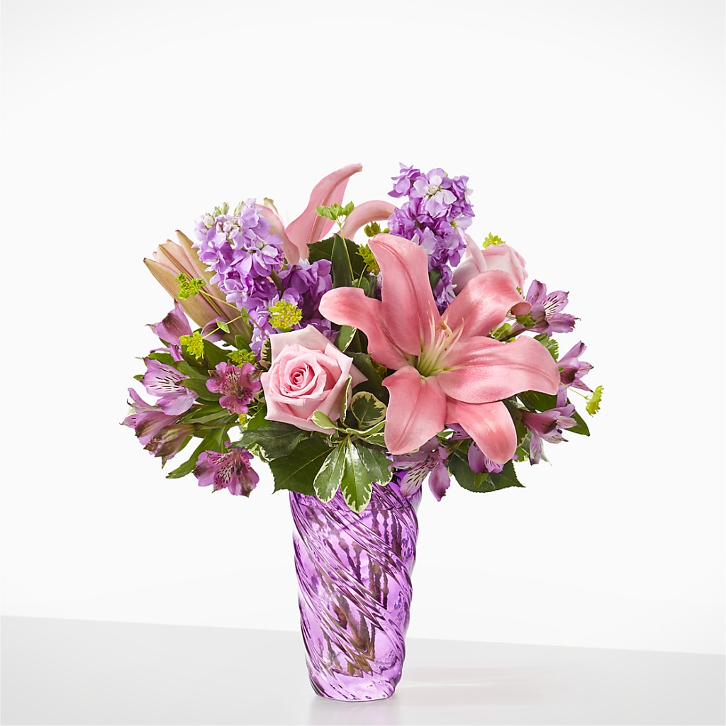 Precious Petals Bouquet with Luxe Swirl Vase – Fleuriste Thalia, Varennes PQ