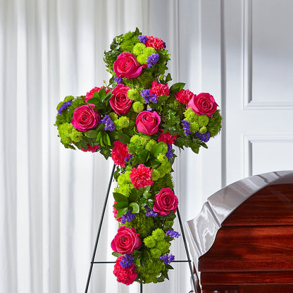 Tribute Rose Floral Cross –  Fleuriste Thalia, Varennes PQ
