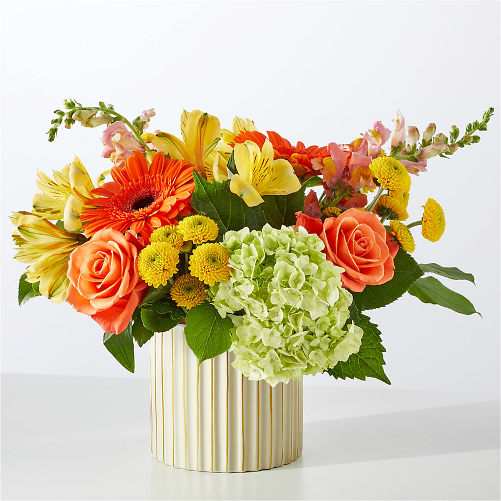 Autumn Sunshine Bouquet with Ivory Vase –  Fleuriste Thalia, Varennes PQ