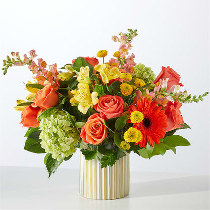 Autumn Sunshine Bouquet with Ivory Vase –  Fleuriste Thalia, Varennes PQ