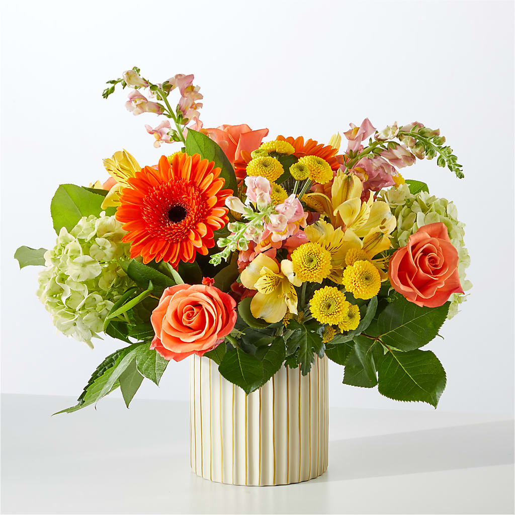 Autumn Sunshine Bouquet with Ivory Vase –  Fleuriste Thalia, Varennes PQ