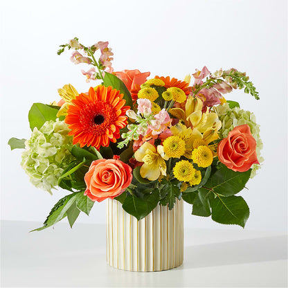 Autumn Sunshine Bouquet with Ivory Vase –  Fleuriste Thalia, Varennes PQ