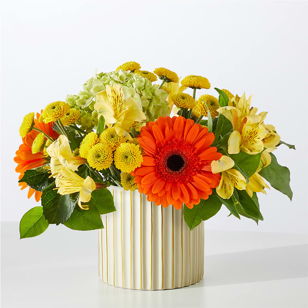 Autumn Sunshine Bouquet with Ivory Vase –  Fleuriste Thalia, Varennes PQ